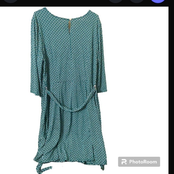 New York Invasion Plus Size 3x Green & White Print Pullover Waist Belted Dress - Picture 2 of 5